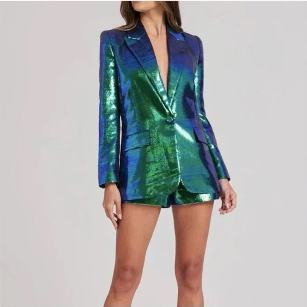Nadine Merabi Karla Iridescent Green Blazer